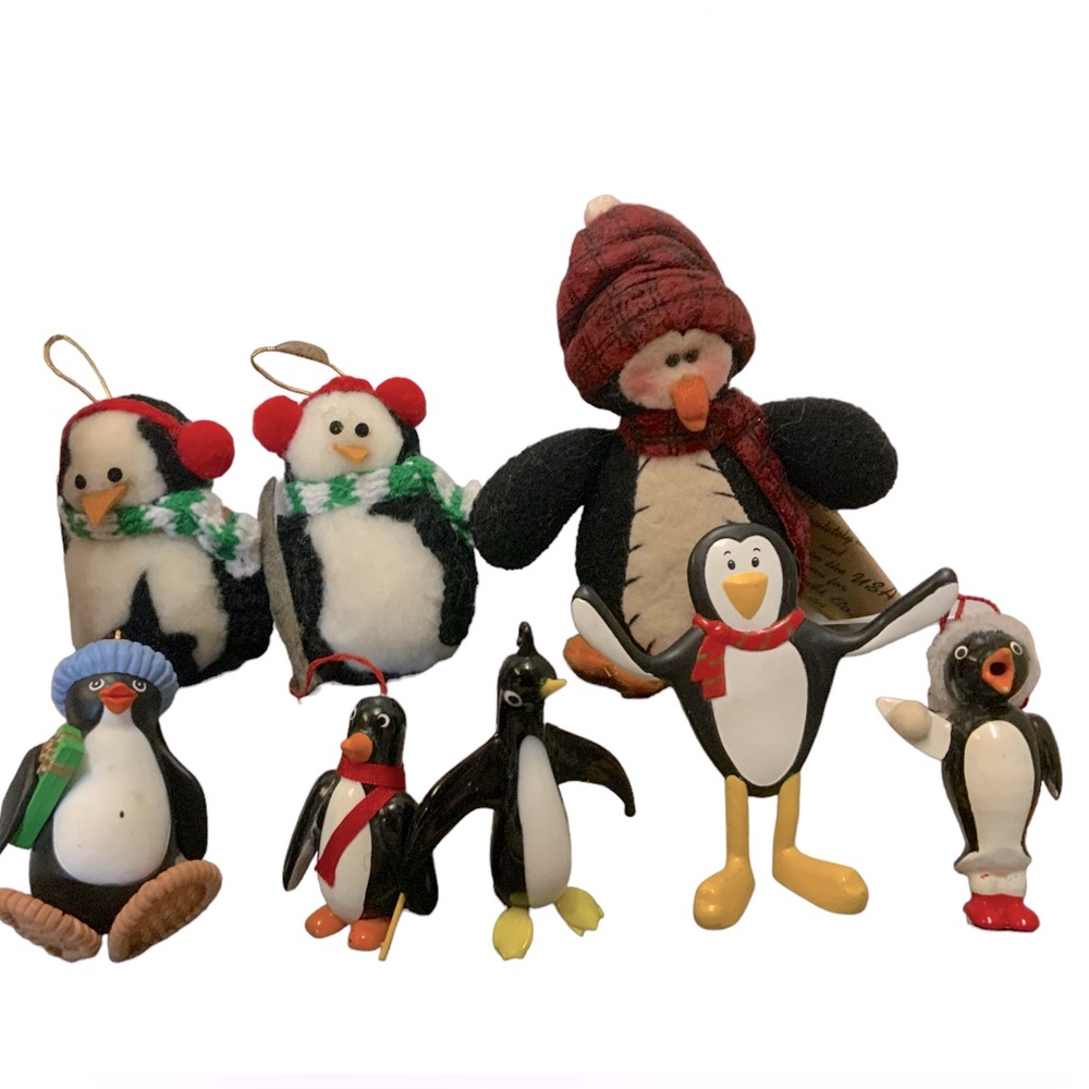 Vintage Ornaments Penguins  Decorations Bundle Of 8 Winter Christmas